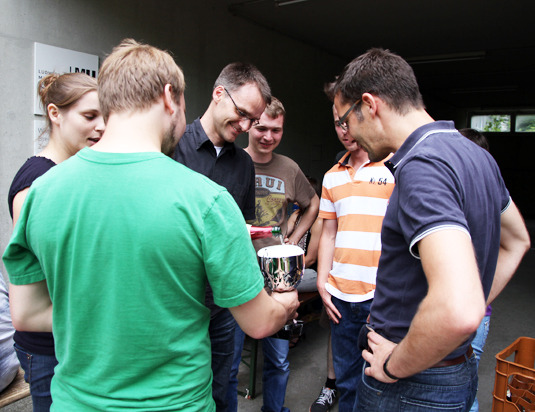 ...and sparkling wine sipped from the soccer cup.